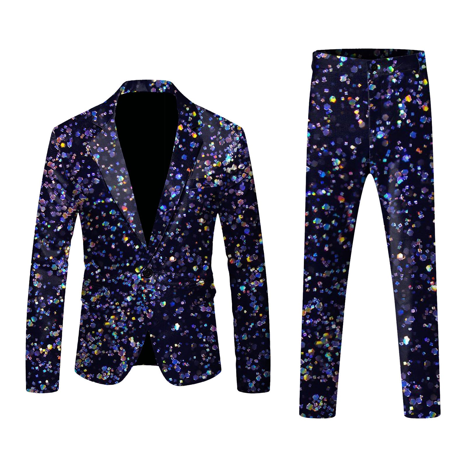 Generisch Rainbow Costume Men's Suit 2-Piece Sporty Jacket Trousers Confetti Suit Men's 80s 90s Neon Party Outfit Colourful Carnival Theme Party Costume Hippie Clothing, A2 Black, XL