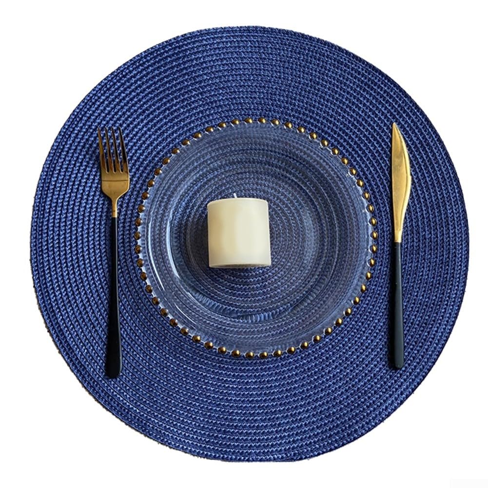 Round Placemats, Round for BRAIDED Woven Place Mats Washable Table Mats, Heat Resistant Table Mats For Kitchen Dining Table Home Restaurant(navy blue)