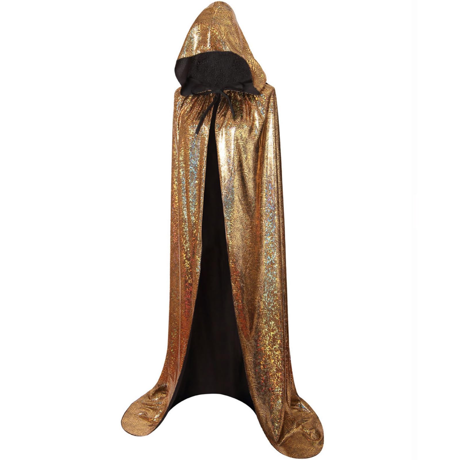 DELIVESS Womens Christmas Halloween Witch Cape Full Length Hooded Cloak Shiny Riding Hood Snake Costume Adult (62.99", Golden) โ image 1