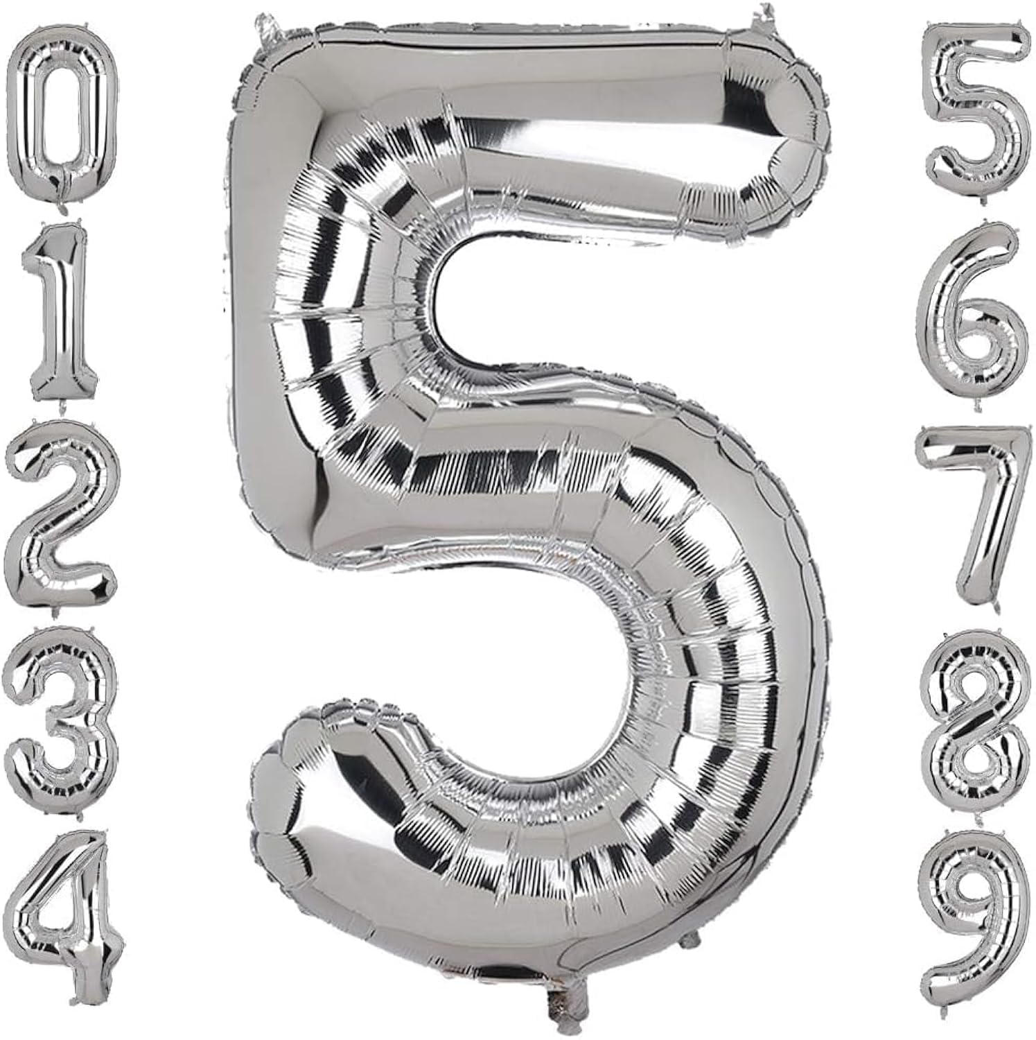 Goldedge Number 5, 32 Inch Number Balloons Foil Silver - Glamorous Party Decorations for Birthdays, Anniversaries, and Special Events