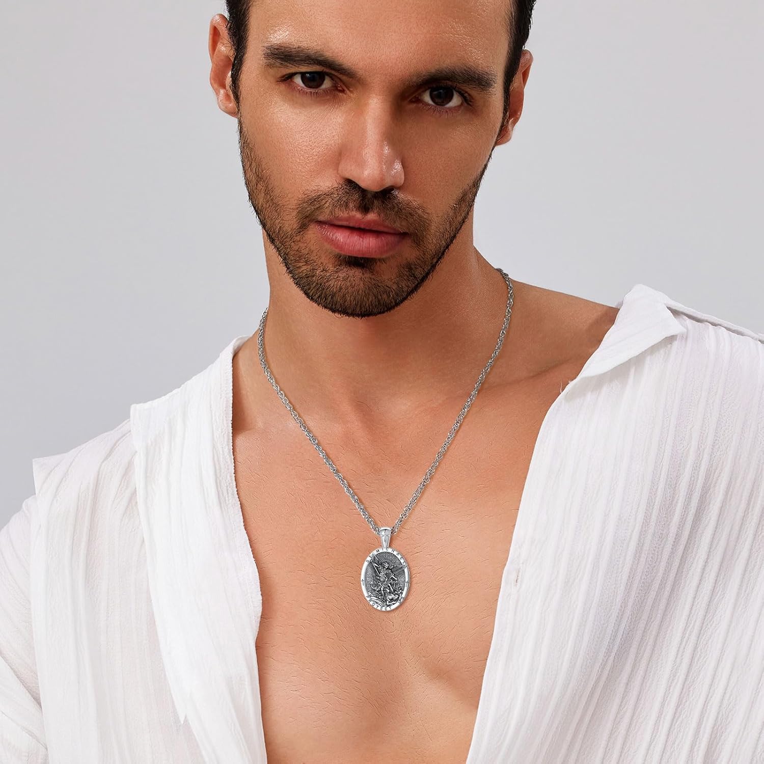 EUDORA 925 Sterling Silver St Benedict/St Michael/St Christopher/Archangel Raphael Gabriel Metatron/Virgin Mary/St Joseph/St Anthony Crucifix Pendant Bible Verse Prayer Necklace Jewelry for Men Women - Image 6