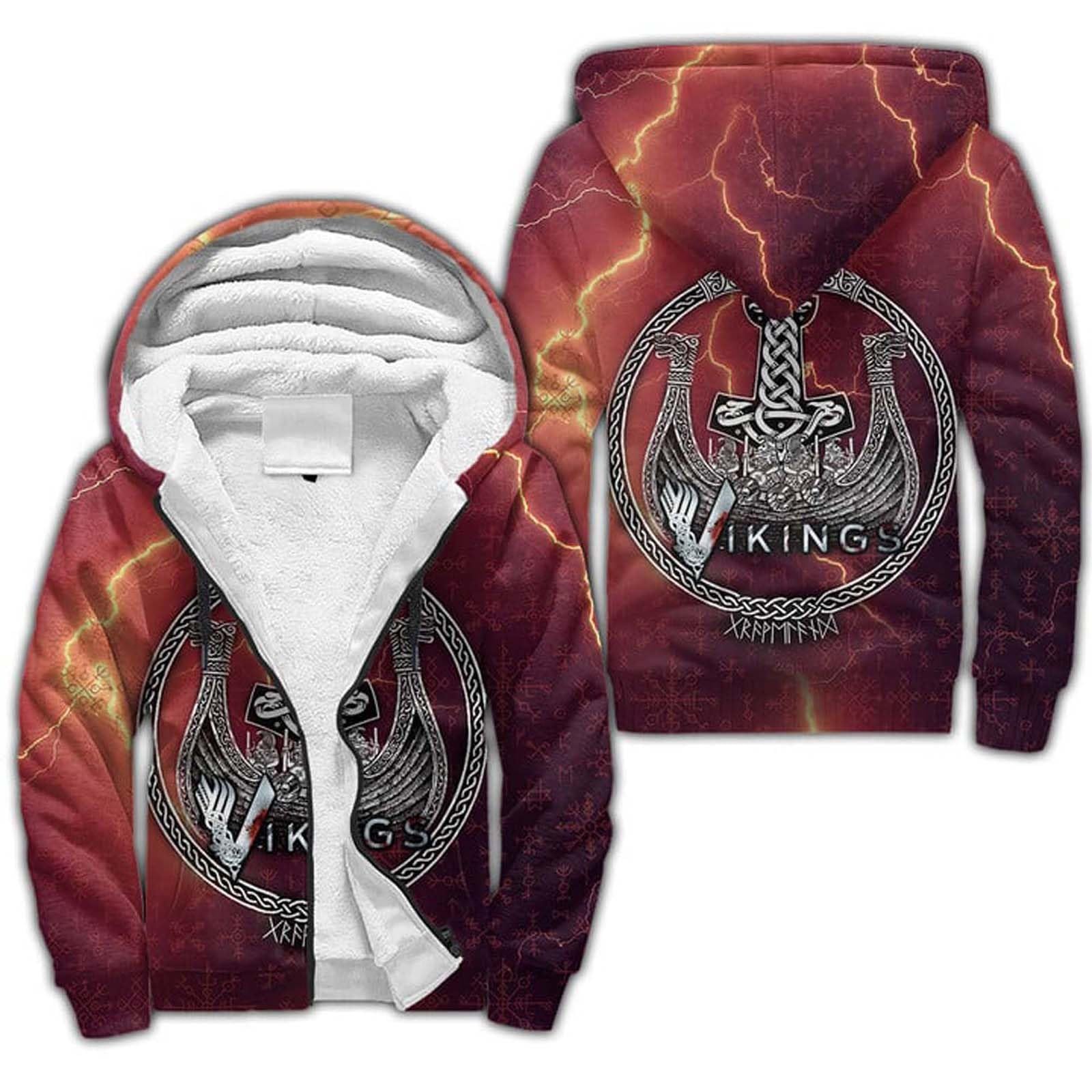 Wikinger-Krieger Odin Rabe Hoodies Herren Kapuzenpullover mit Reißverschluss 3D-Druck Mjölnir Langarm Kapuzenjacke Fenrir Tattoo Winter Warm Fleece-Innenseite Hoodie Plus Dicke Sweatjacke
