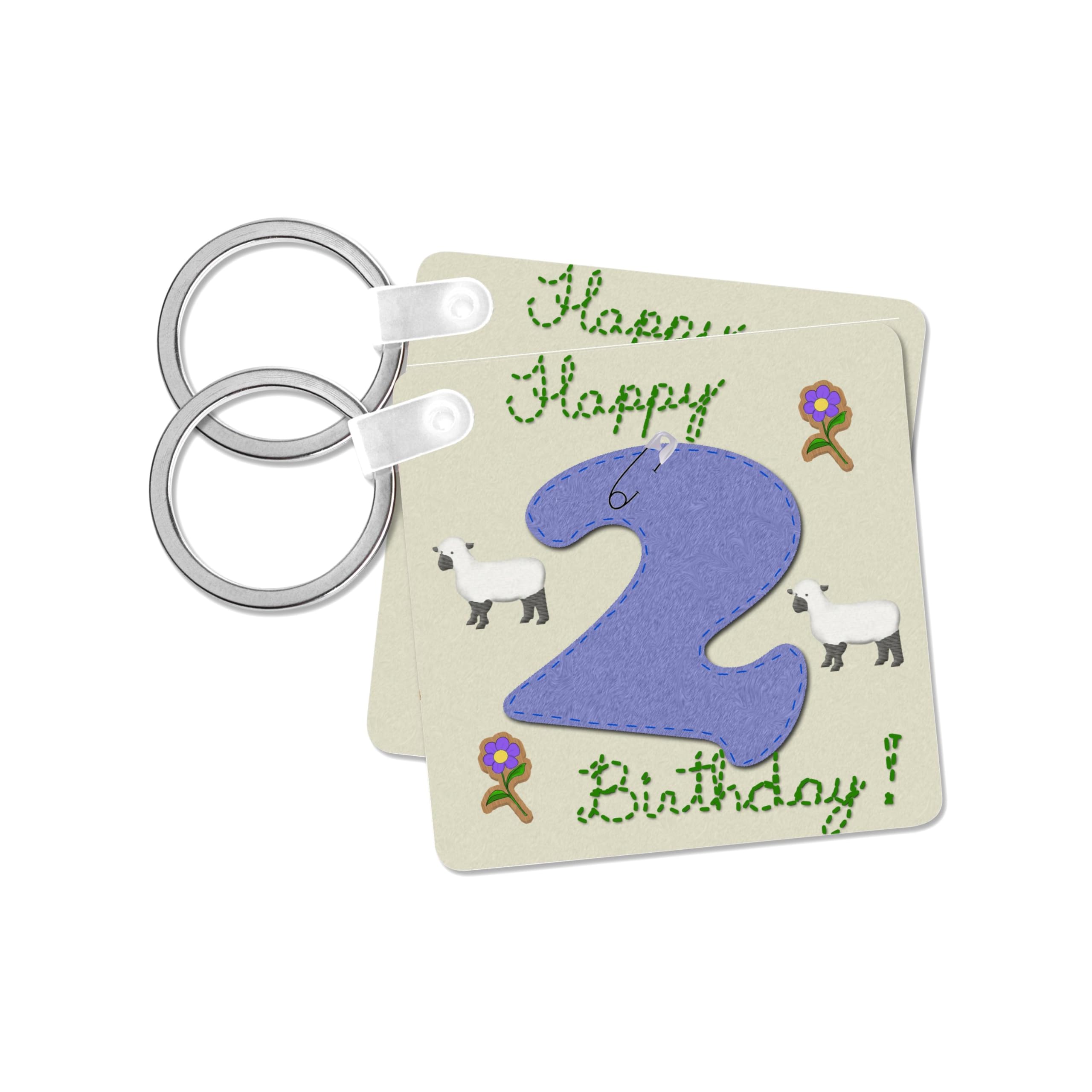 3dRose, Happy second birthday. Digital scrapbook design for boys features a blue felt looking number two, set of 6 Key Chains