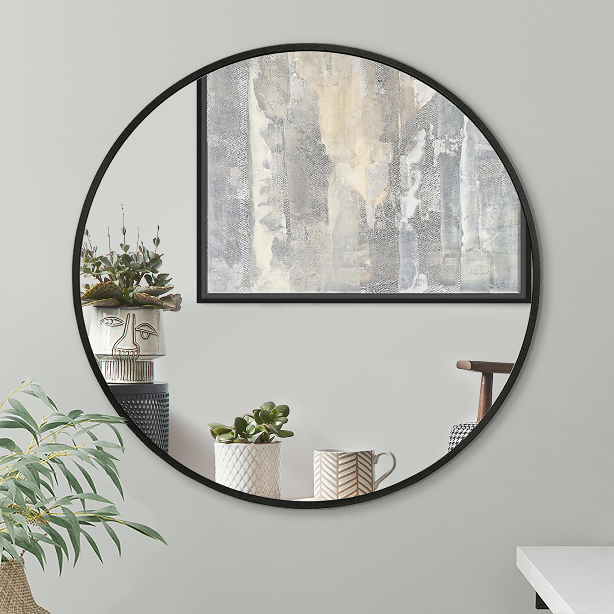 Americanflat 80 cm Aluminium Framed Black Round Mirror for Wall - Circle Mirror for Bedroom, Entryway, and Living Room Wall Decor - Black Bathroom Mirror with Hanging Hardware Included