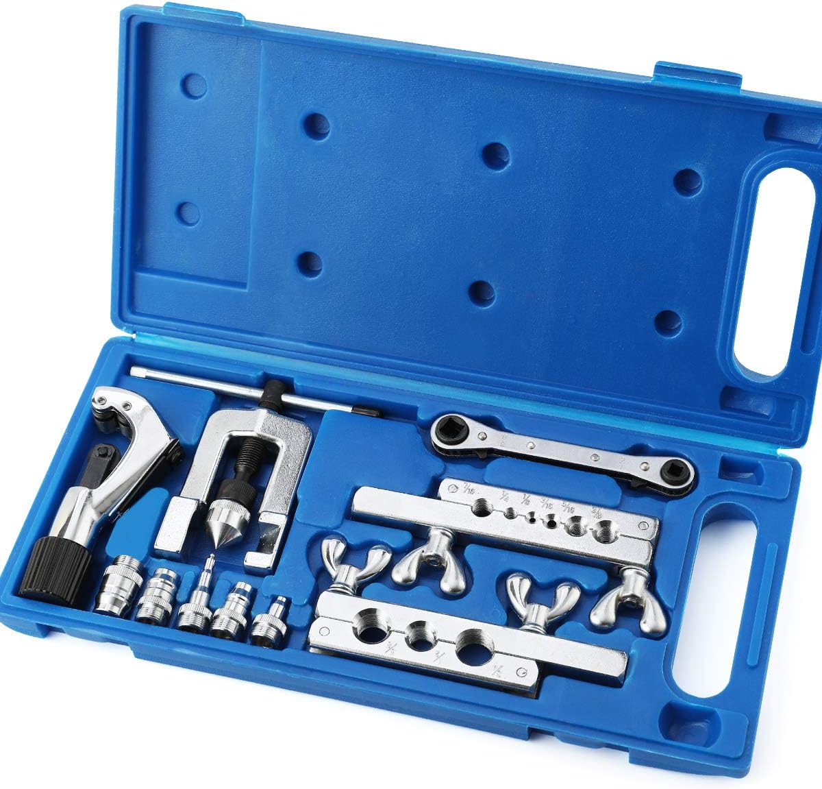 Thorstone Single Flaring Tool & Swaging Tool Kit for HVAC, Tubing, Copper Pipe Flaring with Tubing Cutter and Ratchet Wrench, 45 Degrees, Blue