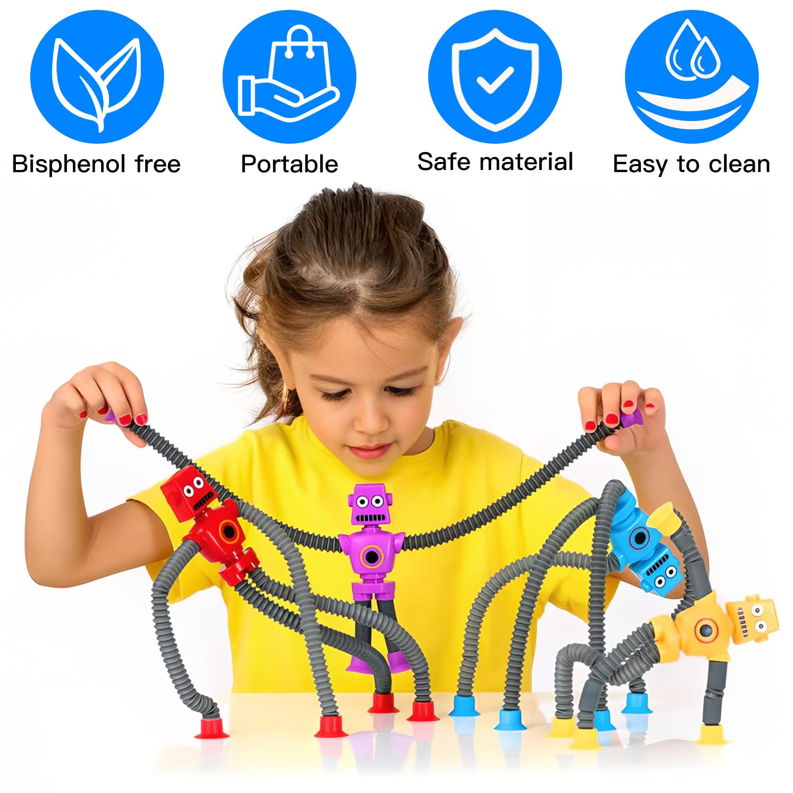 XLKJ Robot Tubes Toy, 4 Pack Stretchy Robot, Stress Relief Toys for Kids Telescopic Robot Fidget Toys - Image 4