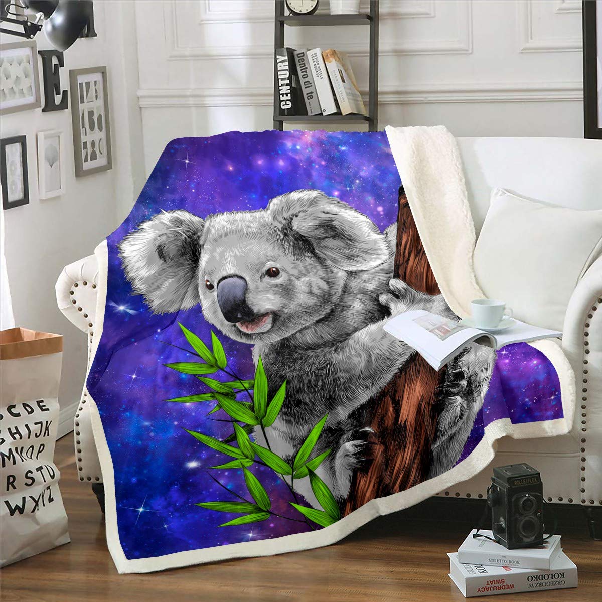 Cartoon Koala Fleece Throw Blanket for Bed Couch Sofa Children Cute Animal Pattern Plush Blanket Decorative Galaxy Starry Sky Sherpa Blanket Lovely Widlife Fuzzy Blanket Purple Blue Baby 30"x40" — image 1