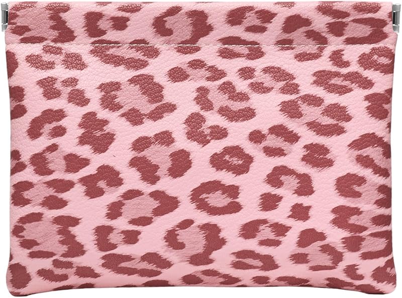 Necessaire de maquiagem Ksriylm em couro sintético com estampa de leopardo rosa, fechamento por clipe, 1 unidade