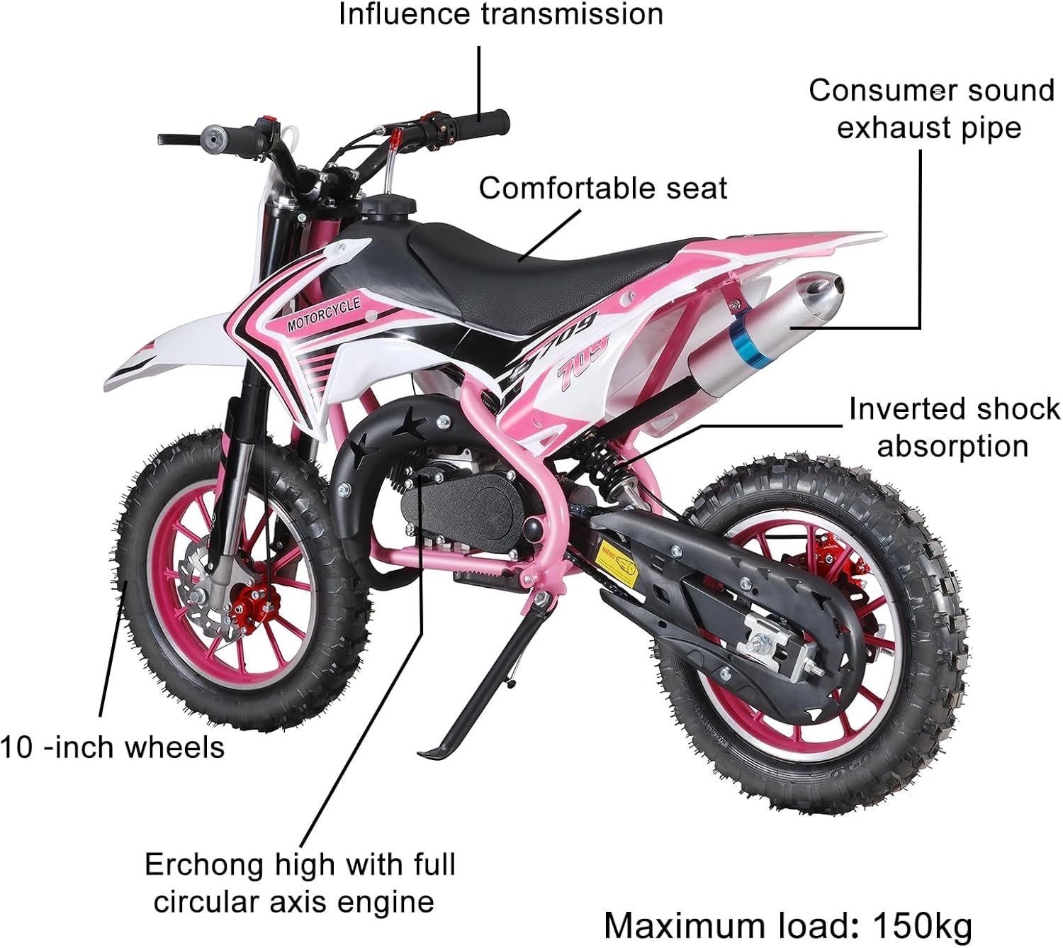 50cc Kids Dirt Bike, 2-Strok Gas Dirt Bike, Gas Power Motocross Bike, Off Road Gas Pocket Bike, Mini Dirt Bike for Kids, Gas Powered Dirt Bike, Gas Motorcycle with Front Rear Disc Brakes