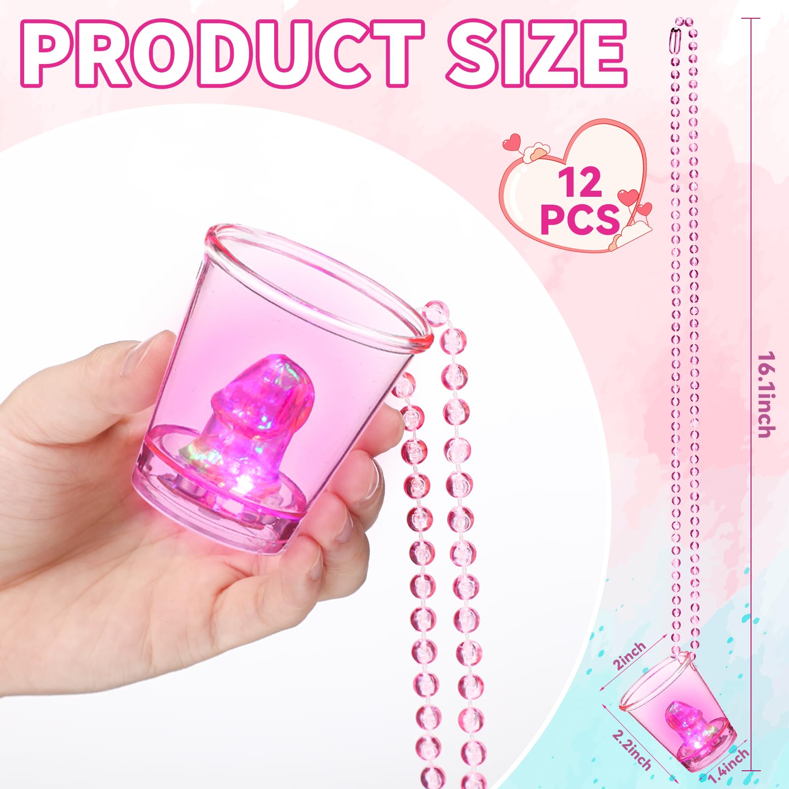 WGXX 12 Pcs Bachelorette Shot Glasses Set, Bachelorette Party Favors Shot Cups, Funny Plastic Beaded Gifts Shot Glass for Bachelor Wedding Party Decorations (Luminous powder cup)