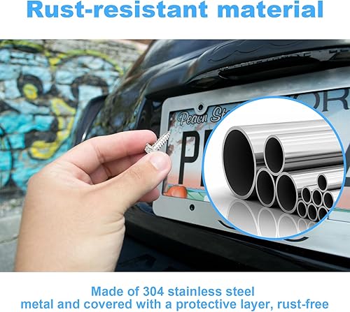 Miniatura 5 de Kit de tornillos para placa de matrícula a prueba de óxido, kit de tornillos de acero inoxidable antirrobo para automóvil, pernos de montaje