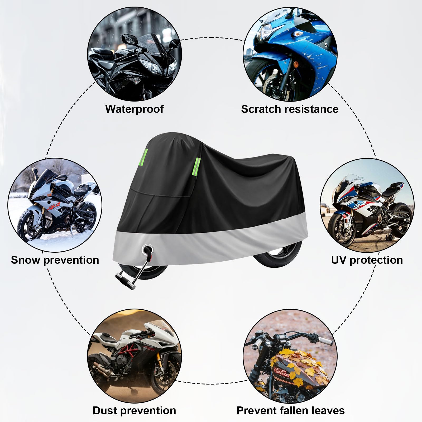Funda Moto Impermeable,Funda para Moto Exterior,Cubierta de la Motocicleta para Cubre Scooter Motocicleta Calle Scambler Enduro(245x105x125cm)
