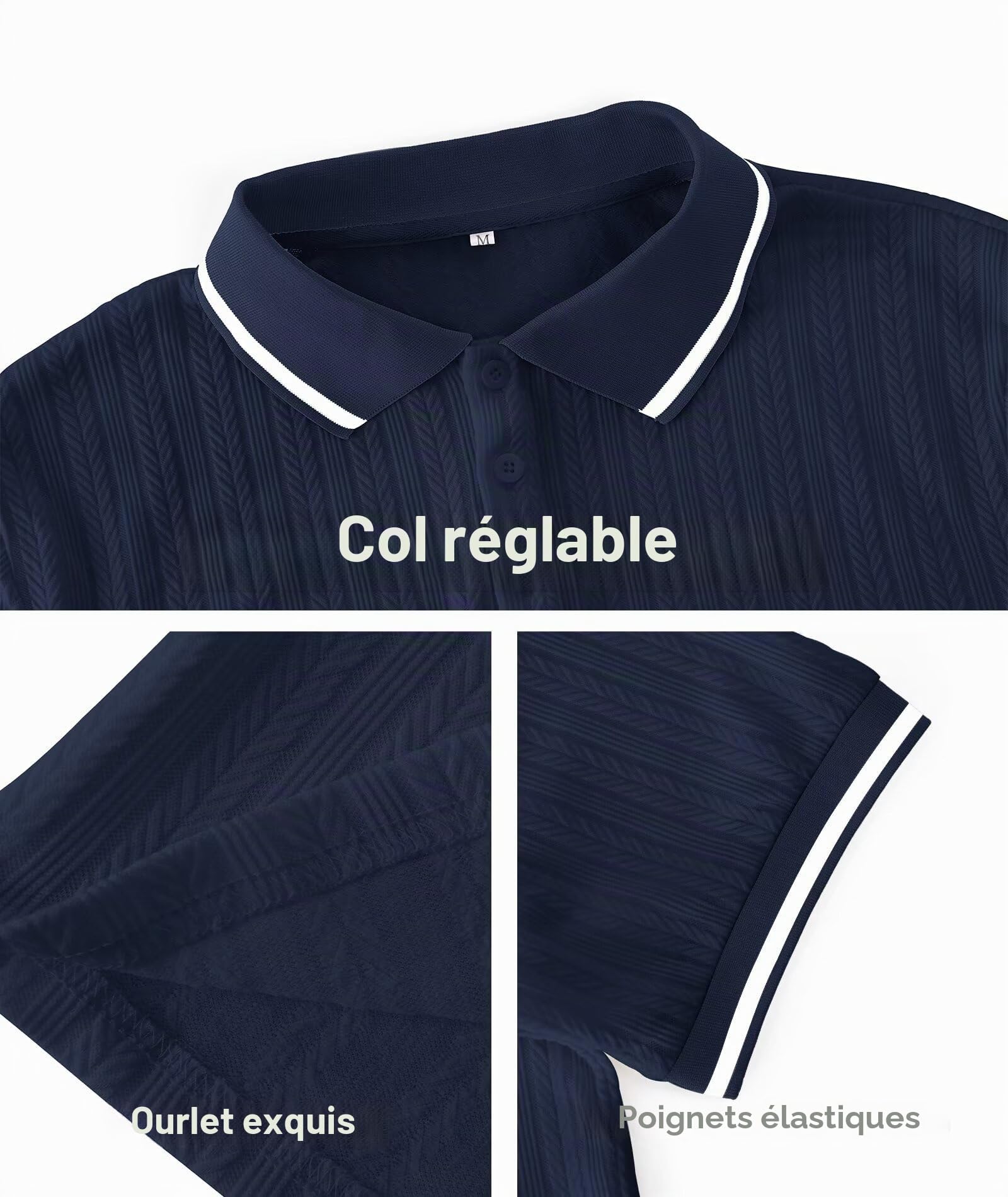 Elainone Polo à manches courtes pour homme - En tricot - Pour le golf - Pour l'été - Vintage - Classique - Avec col contrasté
