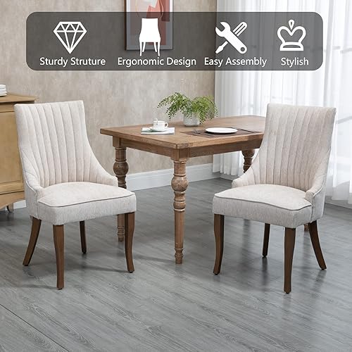 Miniatura 8 de mikibama Juego de 2 sillas de comedor de lino, sillas de comedor copetudas de cocina, cómodas sillas tapizadas de tela para comedor con patas de