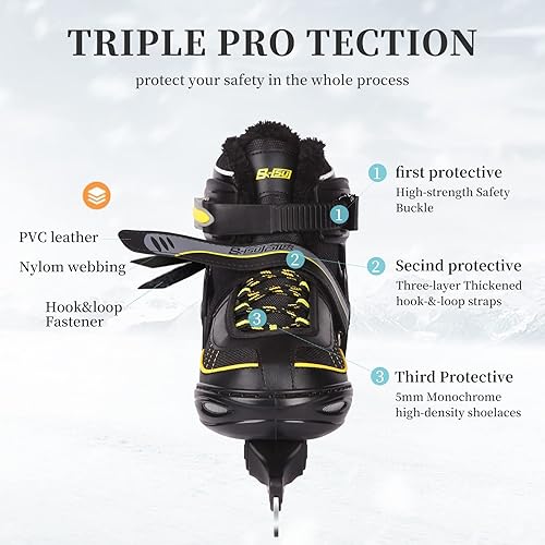 Miniatura 4 de Patines de hockey con 4 tamaños ajustables, acolchado suave y soporte de tobillo reforzado para niños, niñas, jóvenes, hombres, mujeres y Negro