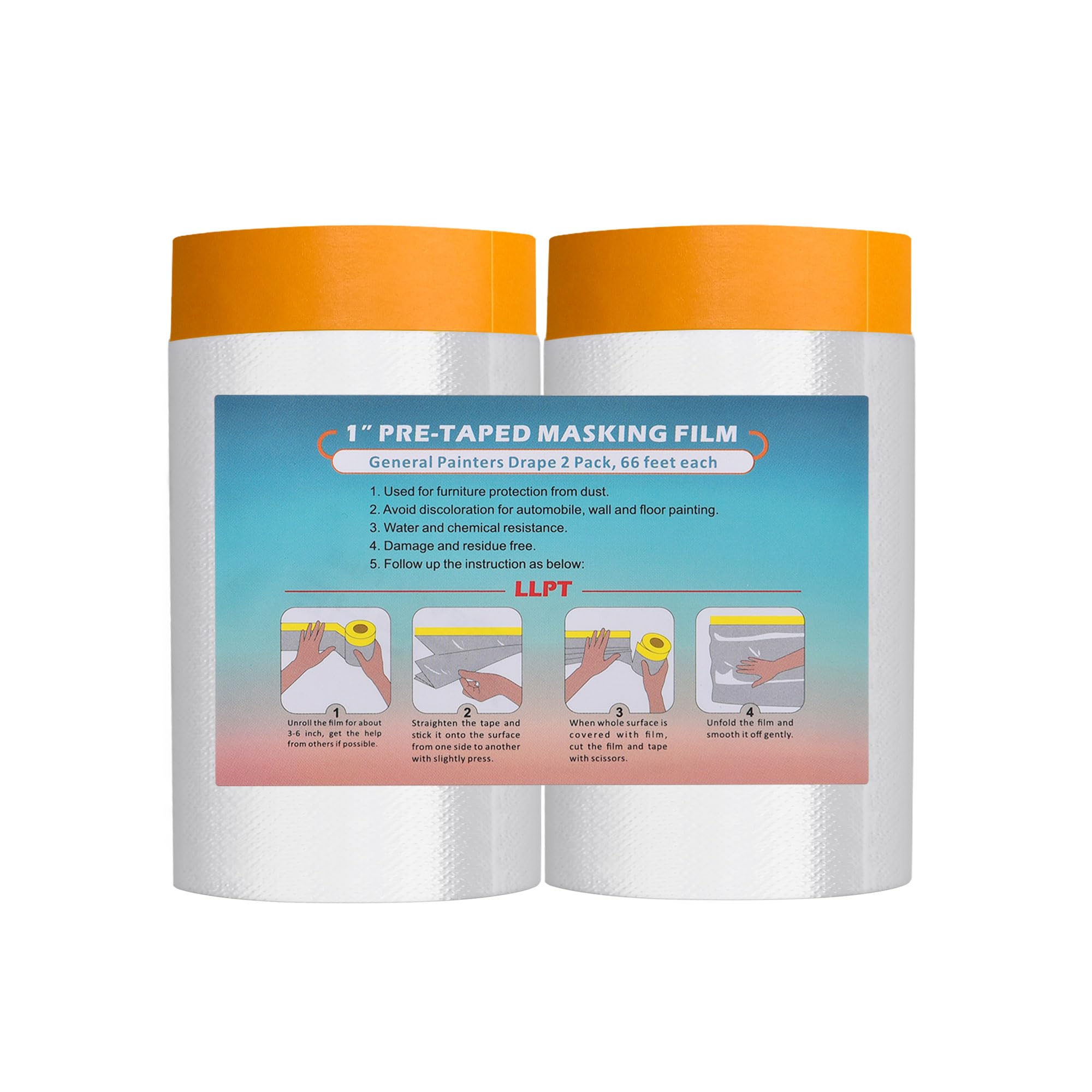 LLPT Abdeckfolie Klebeband mit Folie 2 Rollen 140cm(ungefaltet)x 20m Orange