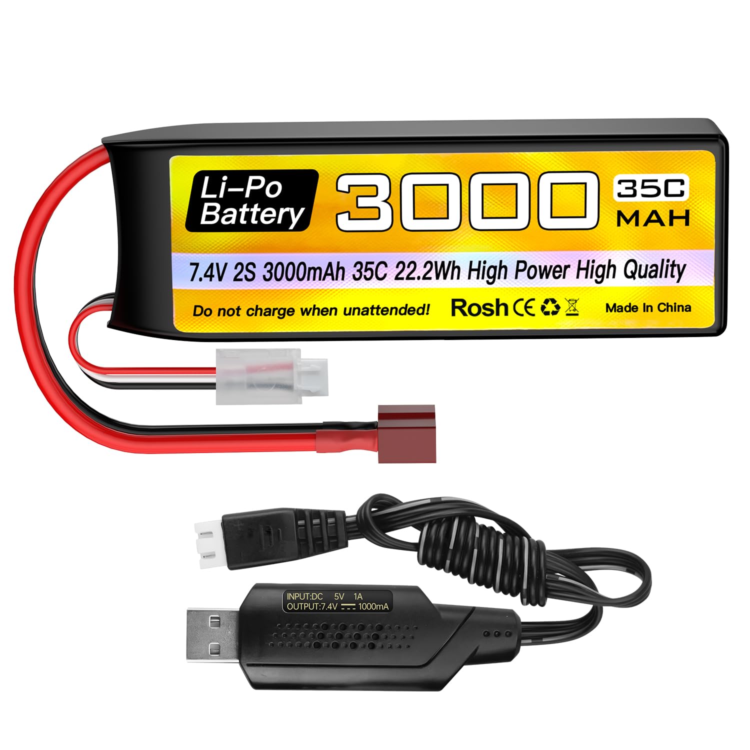 batteria lipo 7400mah per veicoli rc con cabllo usb