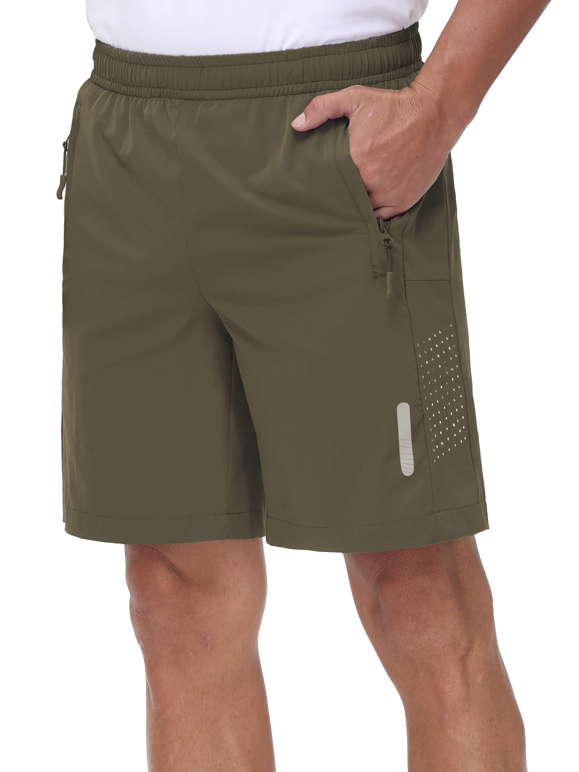 Rvinroo Sports Shorts Men's Quick-Drying Training Men's Gym Bodybuilding Casual Shorts Basketball Breathable Running Shorts with Zip Pocket, light brown, 3XL