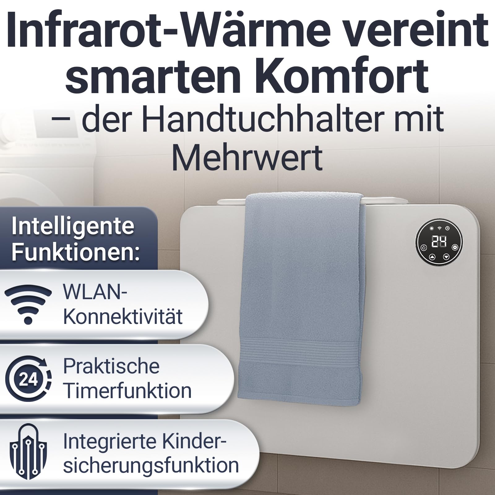 HEIMWERT Infrarot Wandheizung - Sofort Wohlfühlwärme - Senkt Heizkosten enorm - Luxusausstattung mit Thermostat + App - Langlebig, Geräuschlos - 2in1 Wandmontage und Standgerät (weiß - 450Watt)