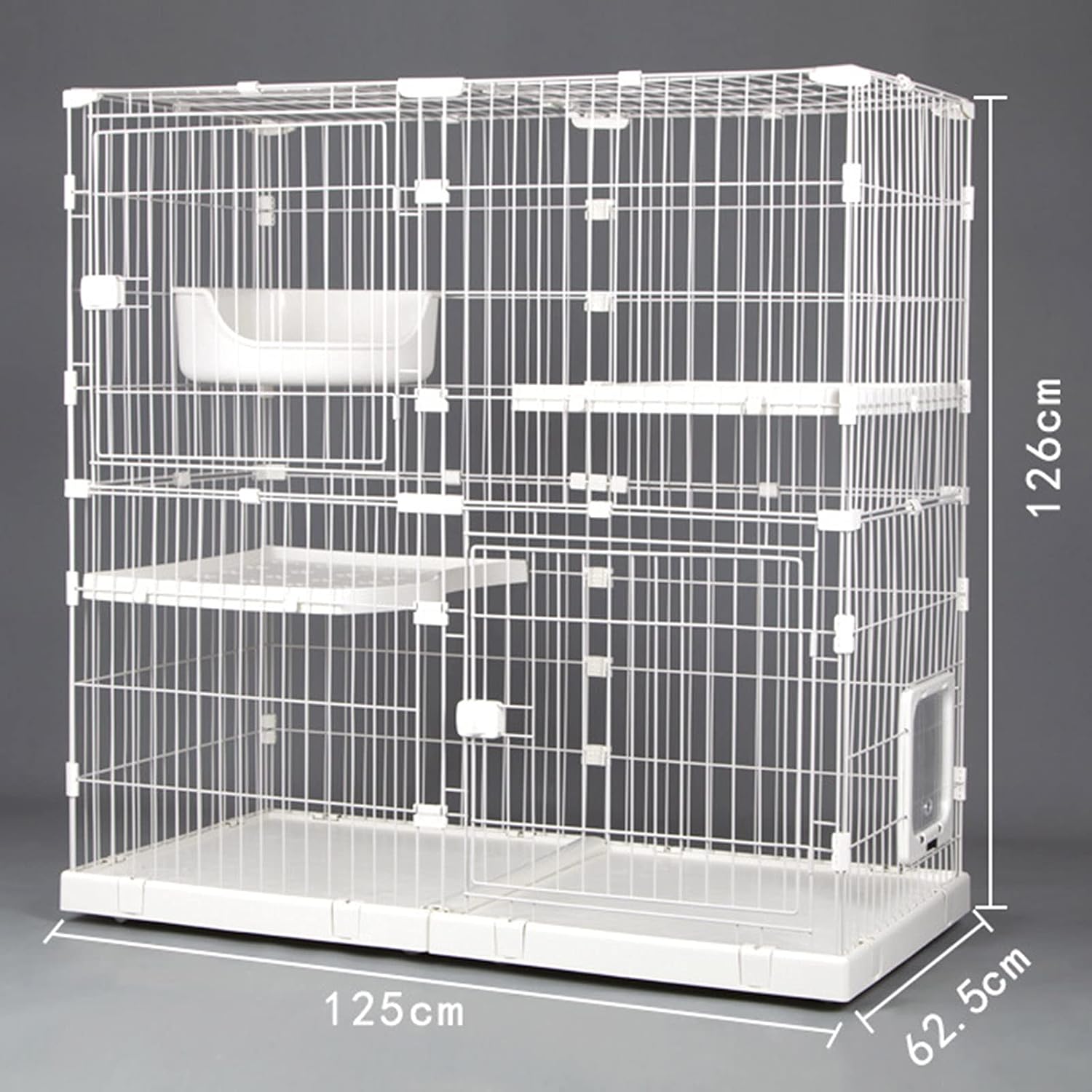 Cat Cage,Large Cat Cage Indoor Cat Playpen - Indoor Cat Cages Enclosures On Wheels Metal Wire Kennels Crate Ideal for 1-4 Cat,C3-125 * 62.5 * 126cm
