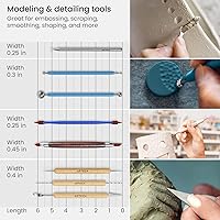 Vista 4 de ARTEZA Pottery & Polymer Clay Tools, 22-Piece Sculpting Set with Steel Tips and Wooden Handles, Craft Kit for Pottery Modeling and Carving