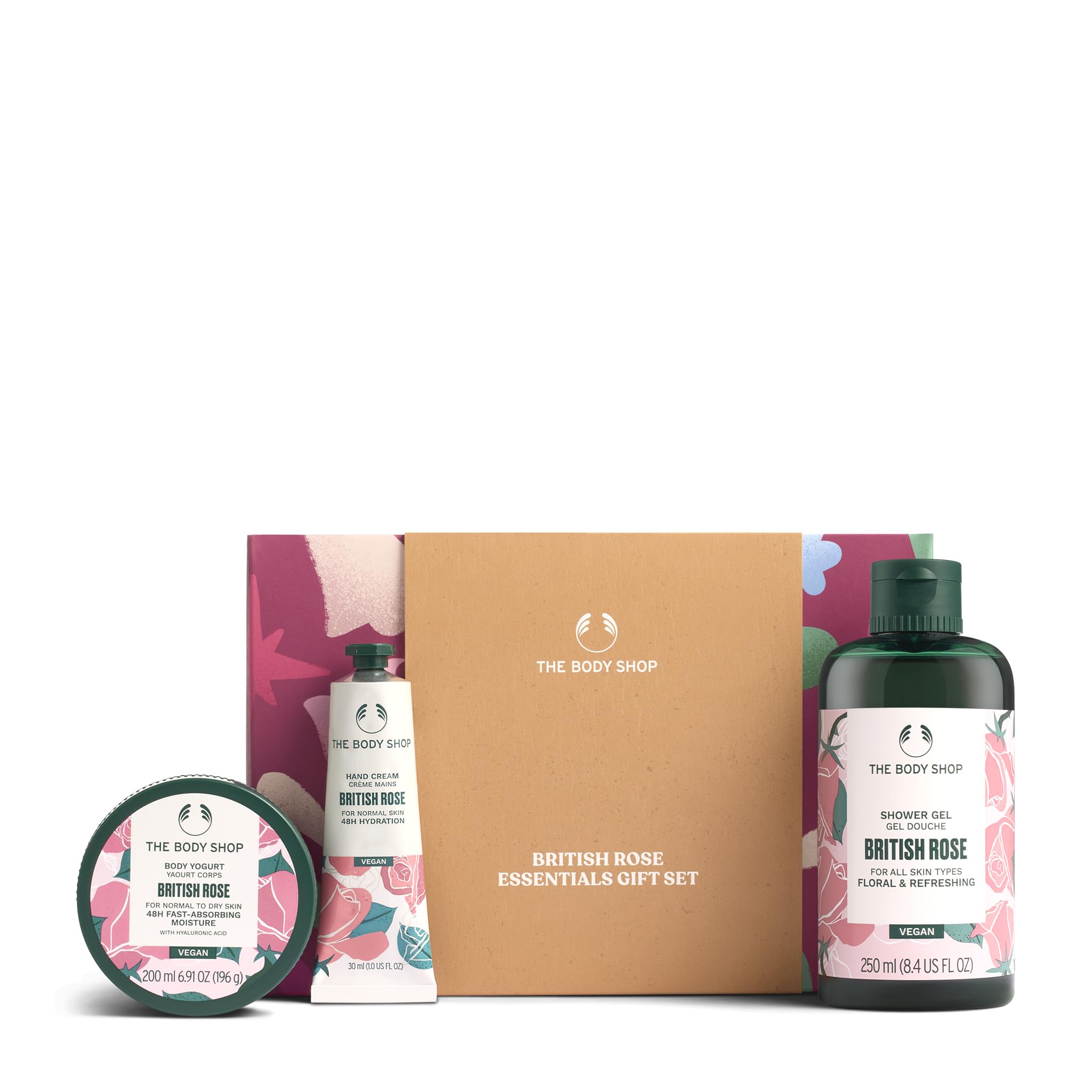 The Body Shop British Rose Essentials Gift Set - Floral Festive Trio with Rose Extract (Shower Gel 250ml + Body Yogurt 200ml + Hand Cream 30ml)