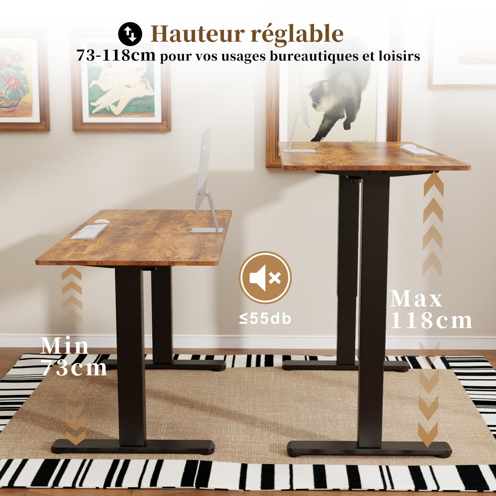 JUMMICO Cadre de Bureau Assis-Debout Électrique, Piétement de Table Réglable en Hauteur avec 2 Mémoires, Double Plateau, Pieds Ajustables, Noir
