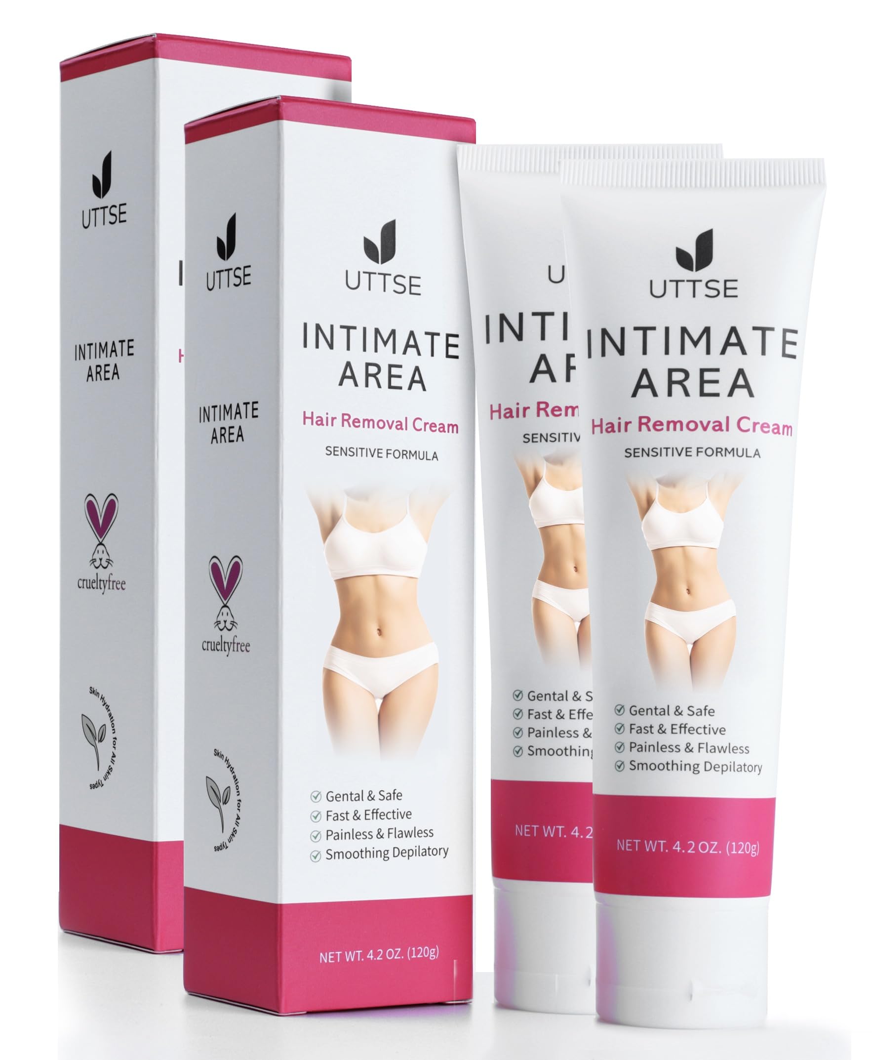 Hair Removal Cream for Women: Sensitive Formula for Intimate Area - 4.2oz / 120g - 2 Packs
