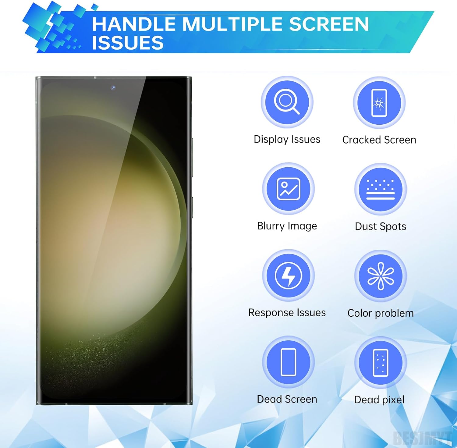 for Samsung Galaxy S23 Ultra AMOLED Screen Replacement OLED Display Touch Digitizer Full Assembly with Green Frame and Side Button Glass Repair Tools Kit SM-S918U SM-S918U1