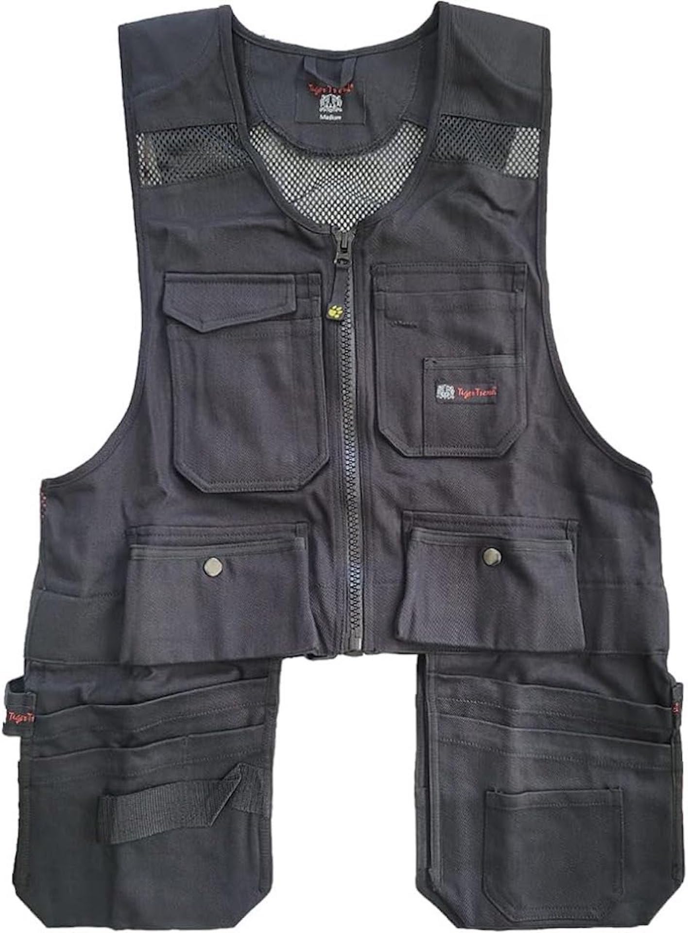 Tiger Trend Men Work Vest Pockets Utility Vest Tool Pockets Pro 4XL (XXXX-L, Black), Large