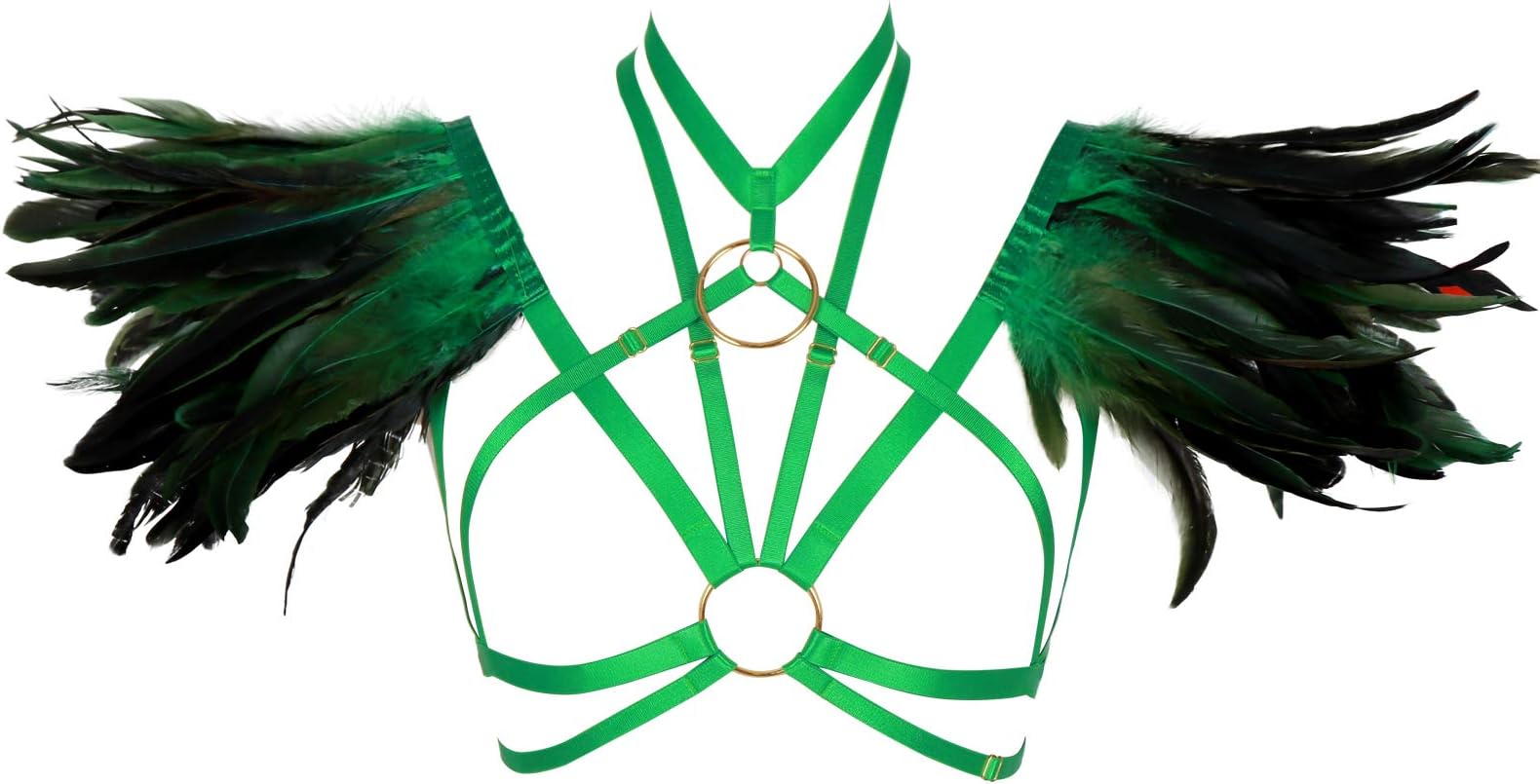 BANSSGOTHWomens Feathers Harness Bra Epaulette Shoulder Wings Women Festival Rave Gothic Punk Body Plus Size