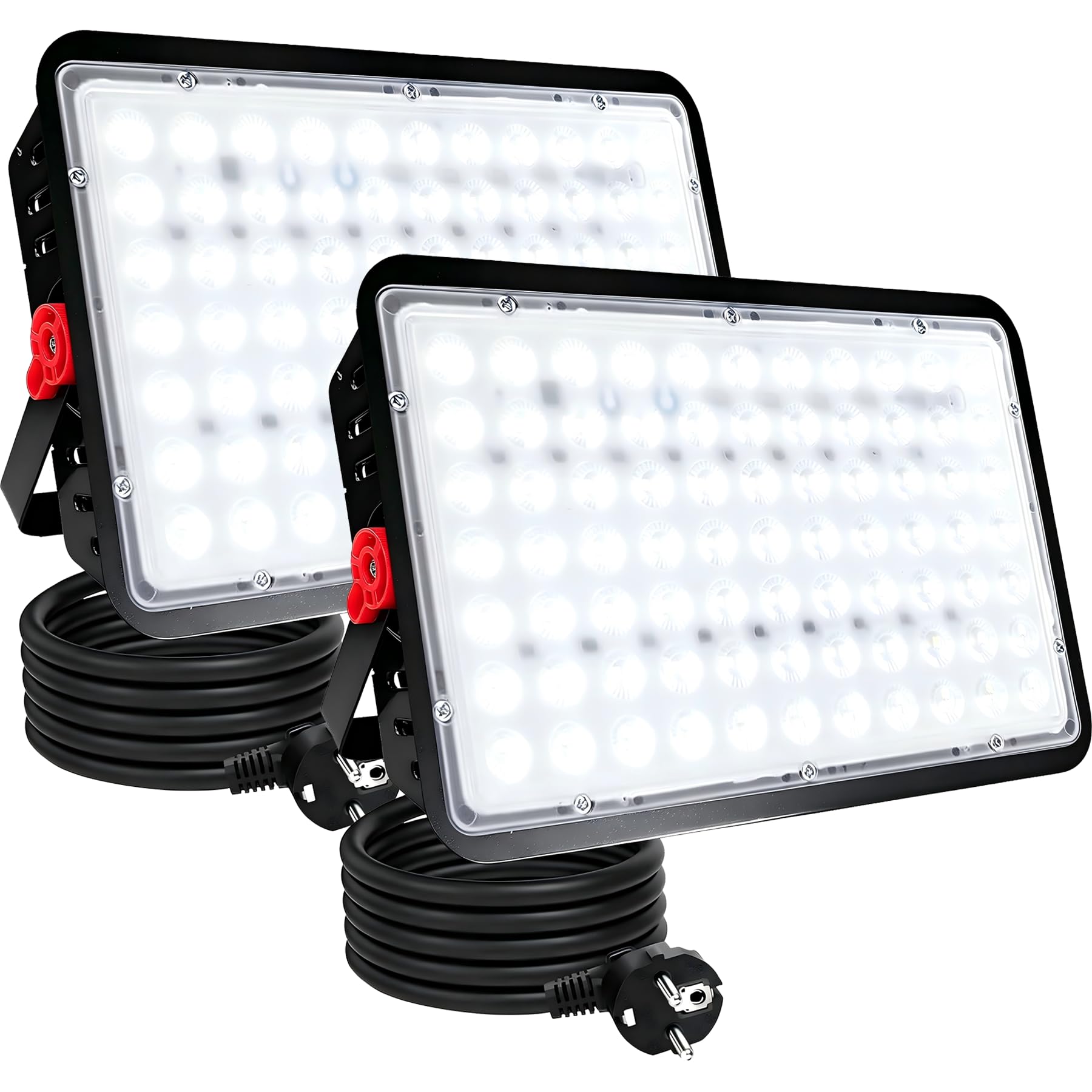 LED Strahler Außen 200W, 2 Stück led Strahler mit Stecker 10000LM Aussenstrahler 6500K Kaltweiß Scheinwerfer IP66 Wasserdicht Flutlichter für Hof, Garten, Rasen, Garagen, Stadion