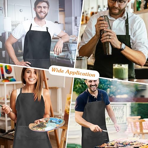 Miniatura 7 de Paquete de 1020 delantales con peto para mujeres y hombres, delantales negros con 2 bolsillos ajustables, delantales de cocina para cocinar