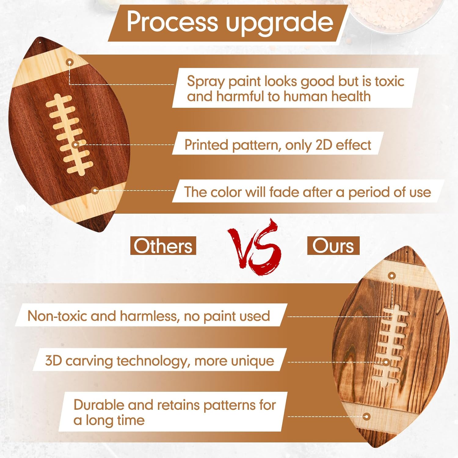 3 Pieces Football Cutting Board Football Serving Tray Hanging Football Gifts for Men Engraved Wooden Cutting Board Decoration for Kitchen Party Holiday Supplies Accessories, 3 Sizes (Dark Brown) - Image 2