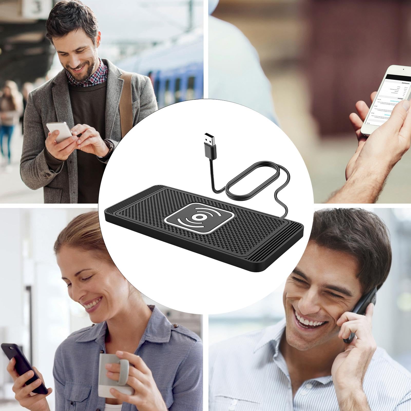 Supporto Wireless Magnetico Per Auto 15W - Caricabatterie Senza Fili Antiscivolo Con Adesivi, Per IPhone E Smartphone USB/Type-C