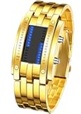 Reginald Fashion Mens Binary Sports Watch Digital LED Matrix Waterproof Outdoor Casual Black Bracelet Blue Backlit Men's Square Watch