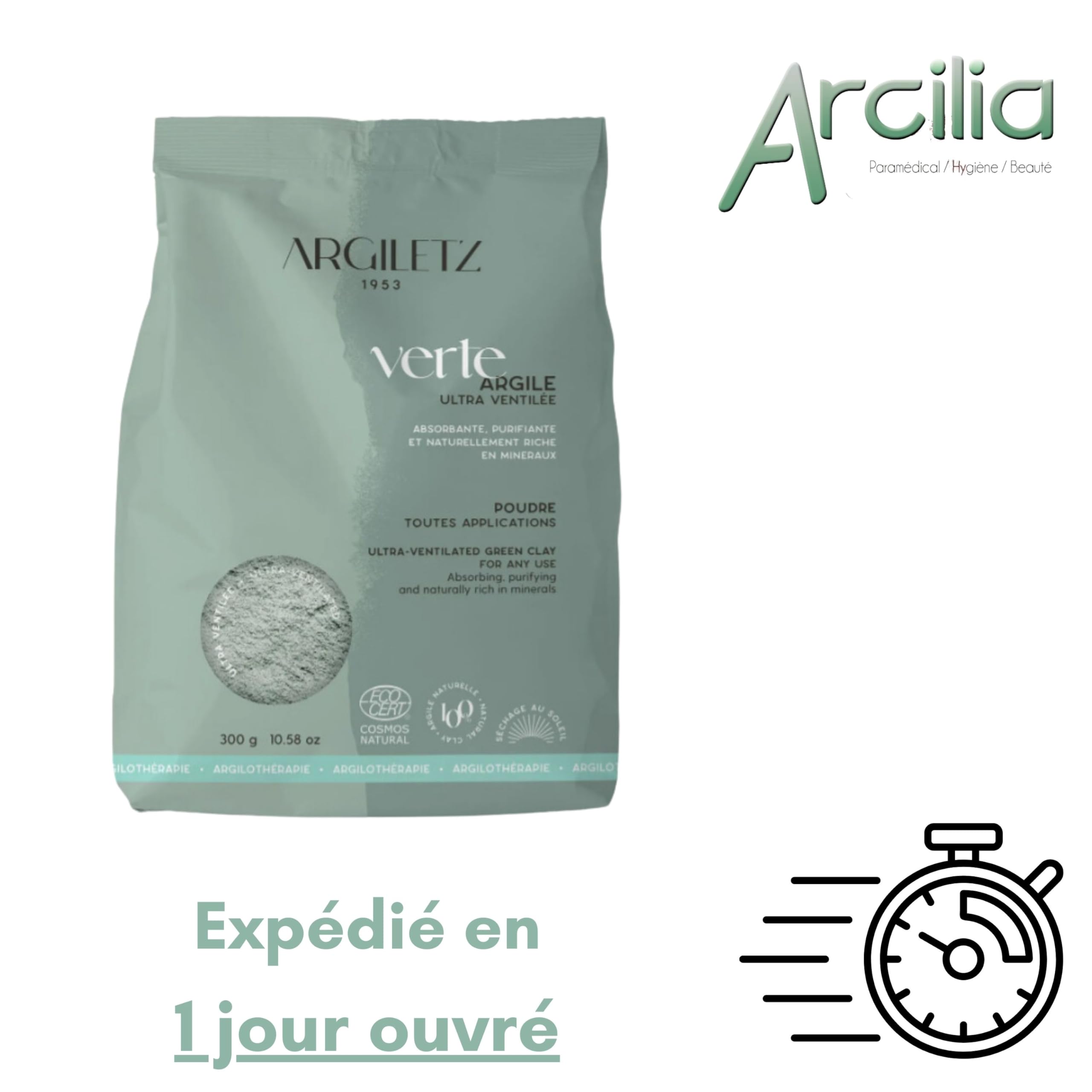 (ARCILIA) Argiletz - Argile Verte - Poudre Ultra Ventilée - Sachet 300g