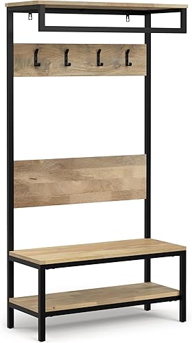 Miniatura 17 de Simpli Home colección Acadian banca para entrada de 48 pulgadas de ancho, Madera, Blanco Blanco,Negro -,Azul costero envejecido,Marrón