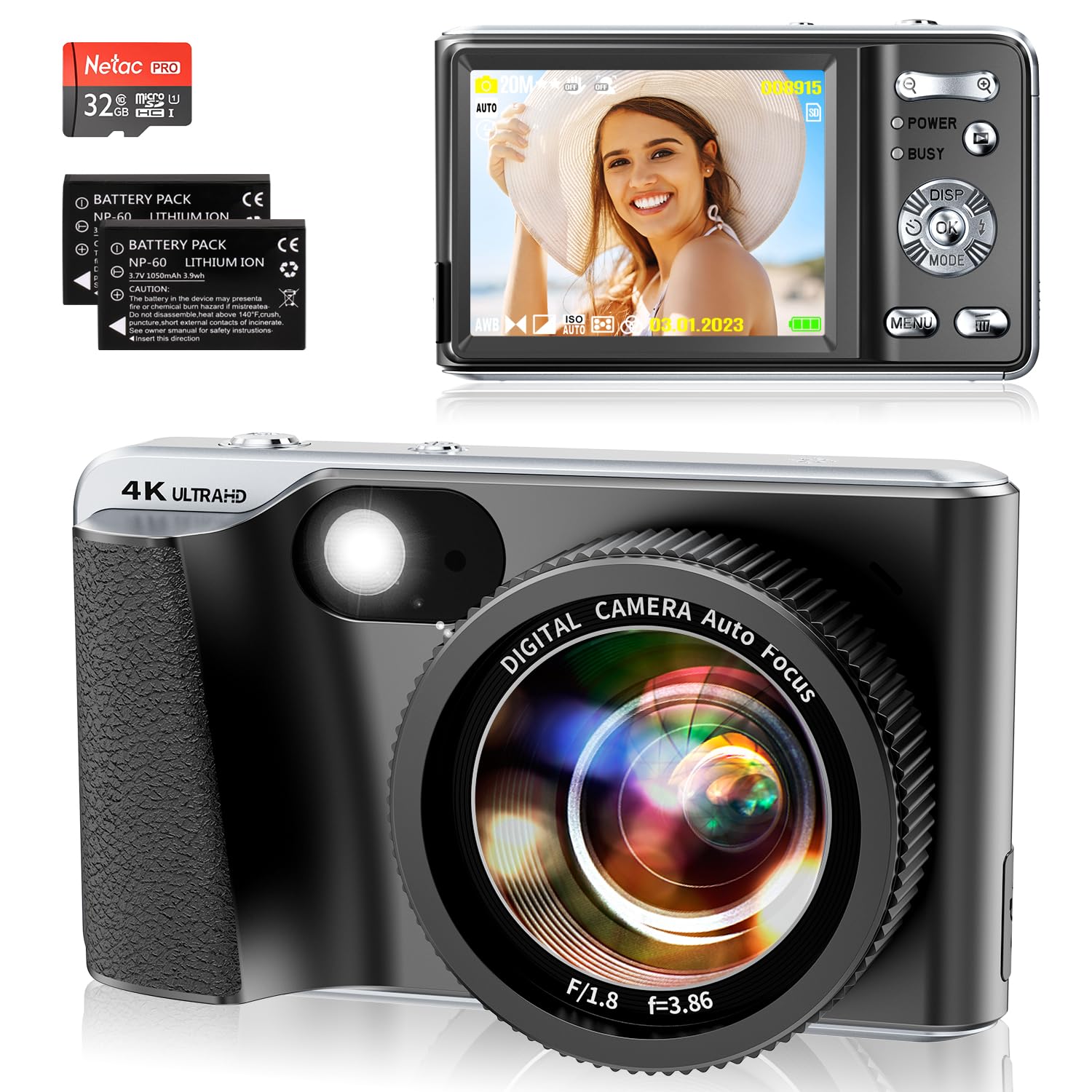 Vmotal 4K Digital Camera,Auto Focus 48Mp Vlogging Camera For Youtube And Anti-Shake Video Camera With 3 Tps Screen, Flash,18X Zoom Travel Portable Digital Camera With 32Gb Card,2 Batteries (Black) (B0C36C2LXQ) Amazon Price History, Amazon Price Tracker