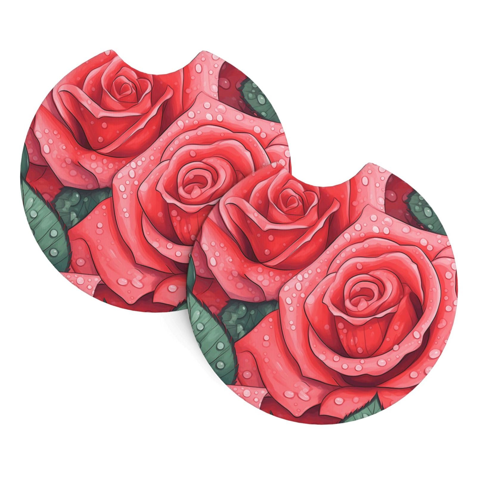 Dew Rose Printed Two Sets of Anti Slip and Waterproof Beverage mats for General Purpose car Coasters