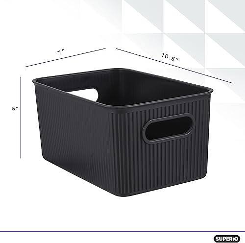 Miniatura 2 de Superio Ribbed Collection  Canastas organizadoras de plástico decorativas abiertas para el hogar, color marrón medio (paquete de 2) cajas de
