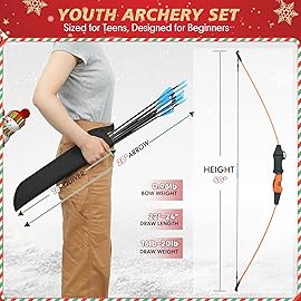 40 Youth Bow and 28 Arrow Set for Kids 8-12 & Teens - Ambidextrous Recurve Archery Gear with 9 Safety Arrows, 4 Target Faces, Arm Guard - Perfect Backyard Gift for Beginner Archers and Outdoor Fun