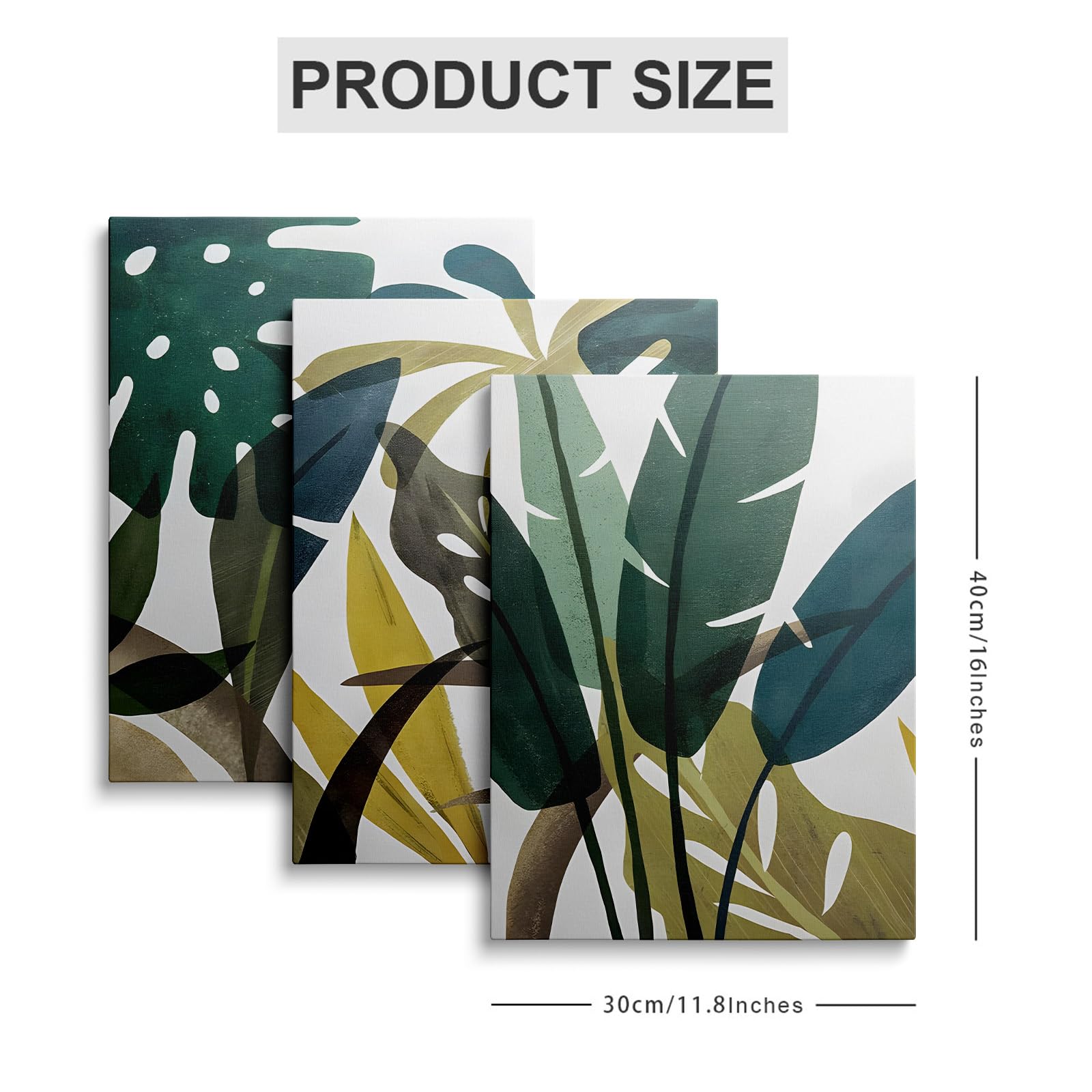 Bedroom Decorations Wooden Framed Gold Leaves Canvas Wall Art Tropical Monstera Palm Leaves Green Plant Painting Poster Canvas Print Pictures for Living Room Hallway Stairs Wall Decor YH1403 - Image 2
