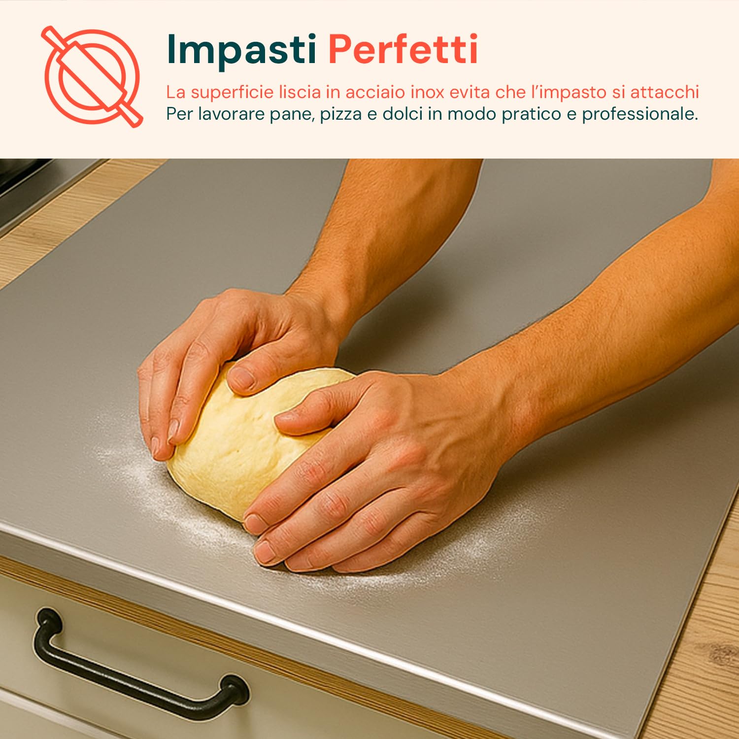 Avilia - Tagliere Acciaio Inox 40x50cm Antibatterico per Impastare e Cucina Professionale, Piano di lavoro igienico - per impastare Pane, Pizza, Dolci