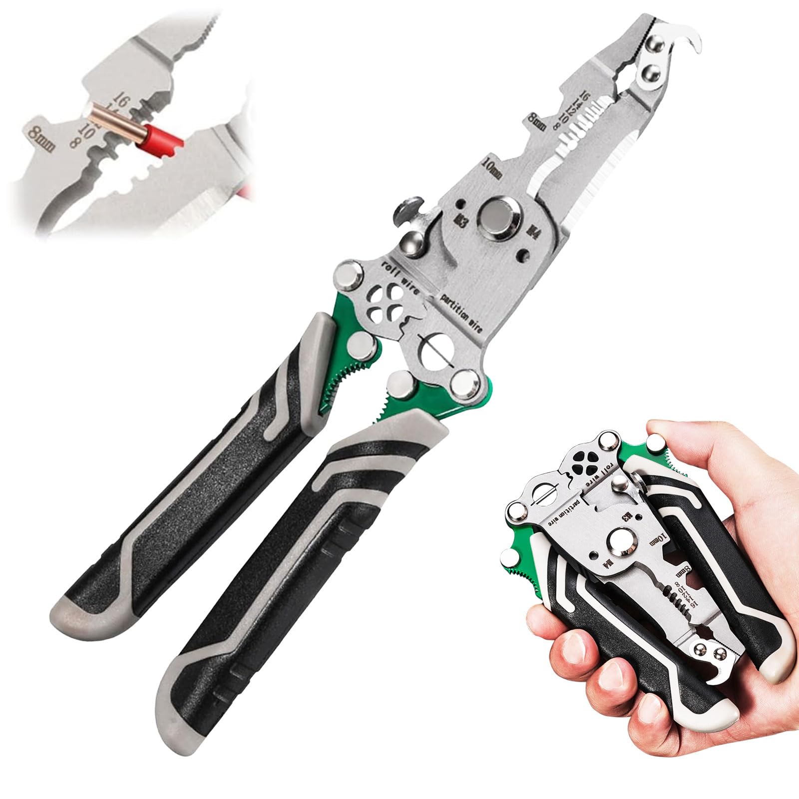 GIONAR 18-in-1 Foldable Wire Stripper, Multifunctional Cable Stripper Tool, Electrician Crimpers and Strippers for Electrical Wires