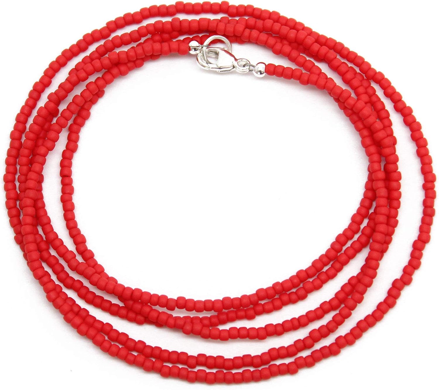 Red Seed Bead Necklace, Thin 1.5mm Single Strand Beaded Necklace