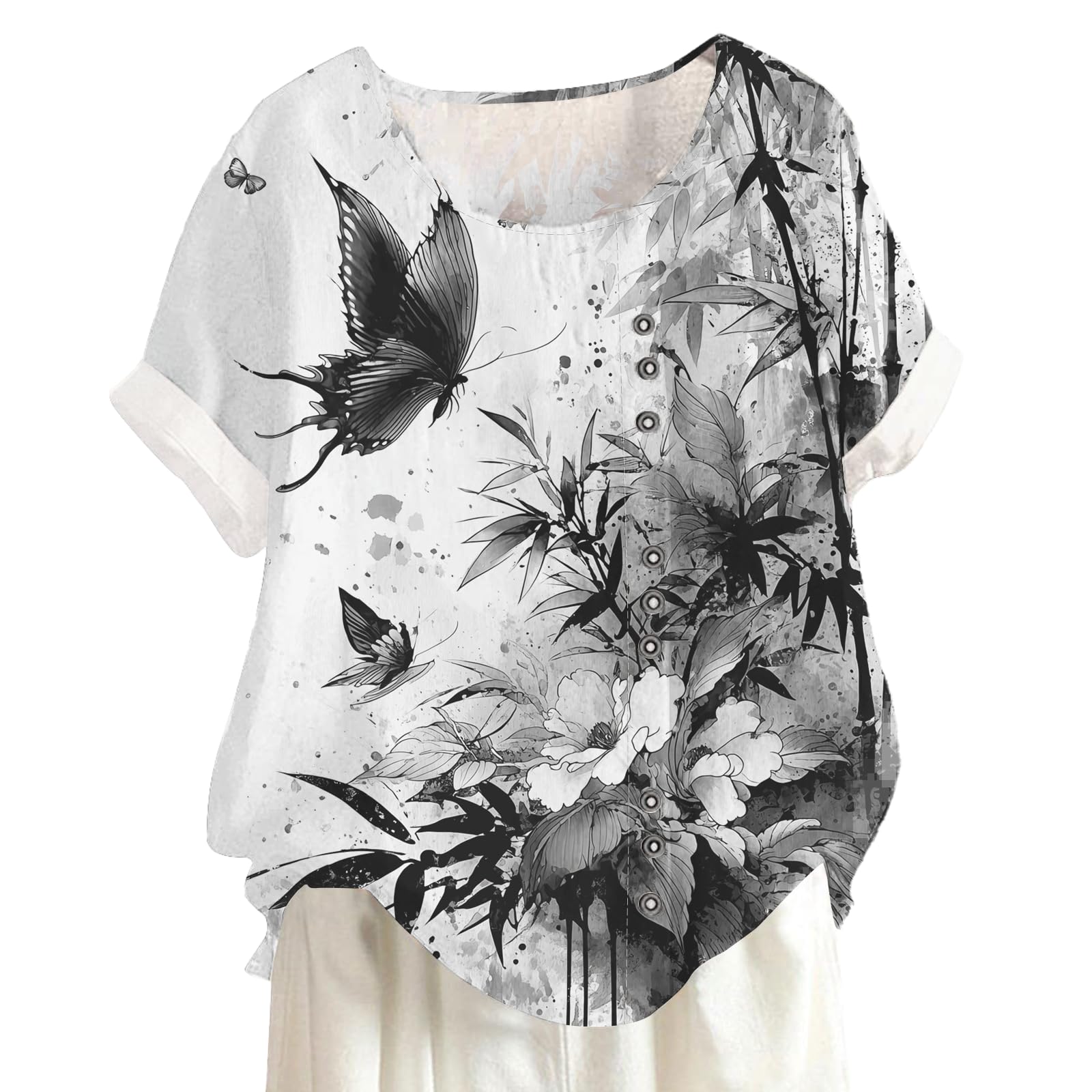Womens Flower Graphic Shirt Summer Beach Blouse Fashion Casual Short Sleeve Crewneck Tops Comfy Loose Pullover
