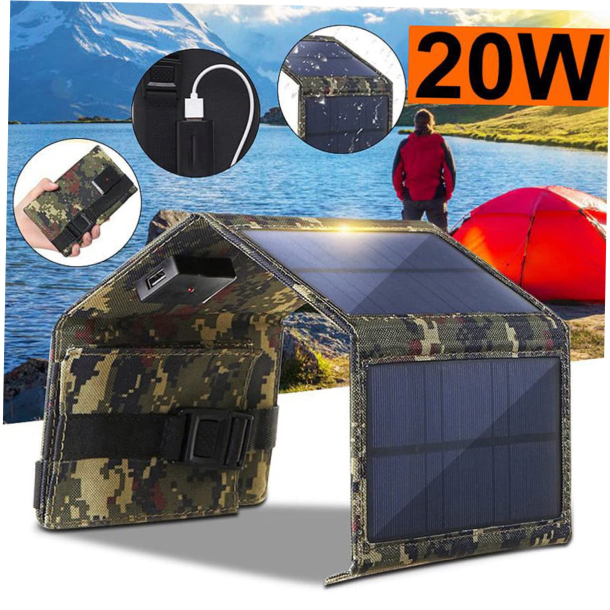 PartyKindom Cargador Solar Portátil USB Plegable para Móviles Energía Renovable para Viajes Barcos y Camping