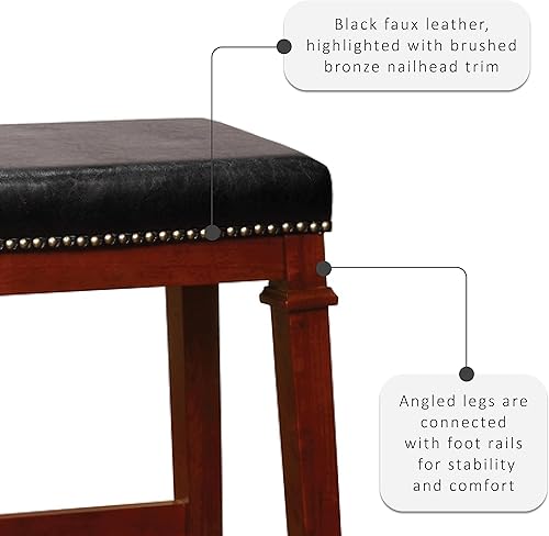 Miniatura 11 de Linon Kennedy Taburete de bar PU sin espalda, color cereza oscuro