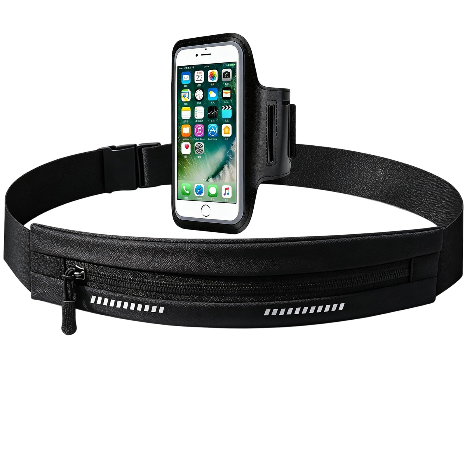 Running Belts for Women, Running Belt Men, Running Bum Bag with Phone Armband, Sports Waist Pack for Gels, Secure Fit Design, Dimensions 25.5 x 7.5 x 3 cm